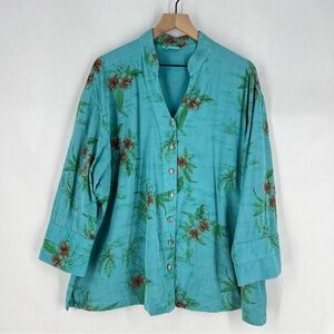 Tianello Plus TENCEL Taipei Blouse Button Front Garment Tropical Floral Print 1X